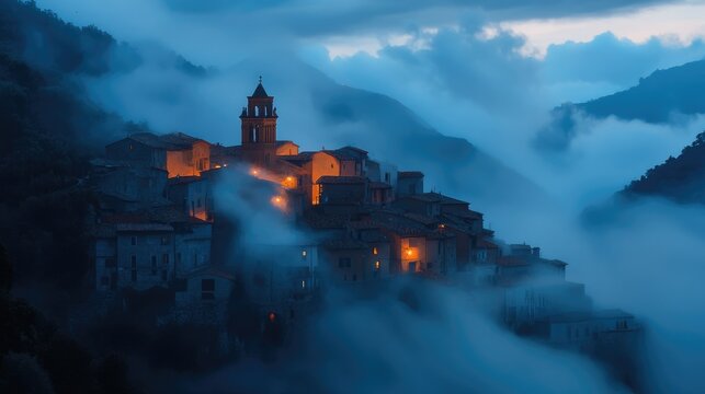 Breathtaking Dawn over Historic Stilo: A Glimpse of Calabria's Medieval Architecture and Serene City Landscape