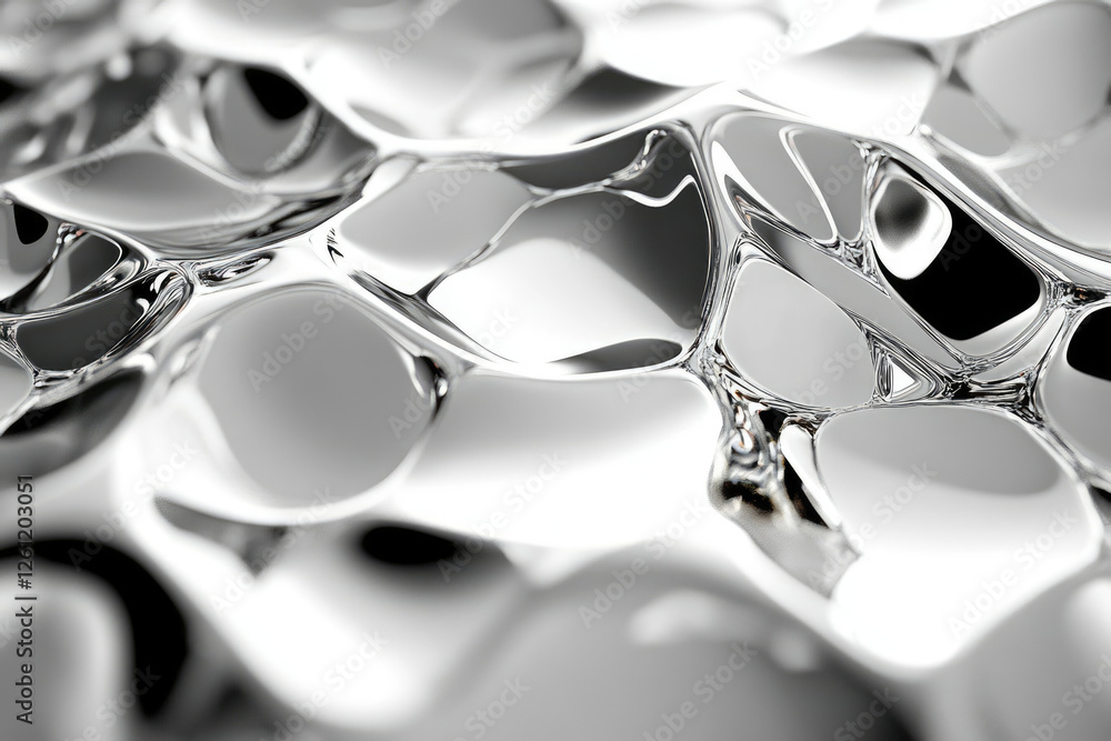 Poster abstract close-up of a flowing, reflective, metallic surface with undulating shapes and highlights.