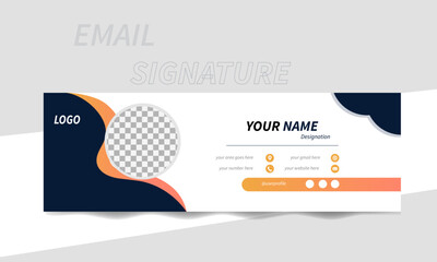 Corporate email signature template design and personal  social media cover template. Modern clean and minimalist premium vector. Card design template in orange-black color and organic shape 