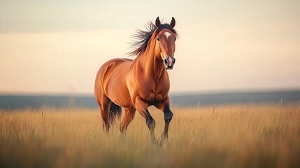 Obraz premium Slow-motion video of a horse running freely in a meadow, peaceful scene