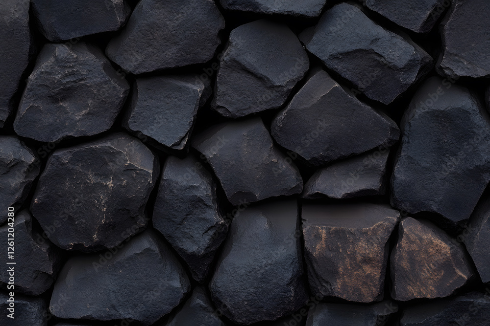 Poster a striking display of dark, angular rocks arranged in a textured pattern. the rocks' varied sizes an
