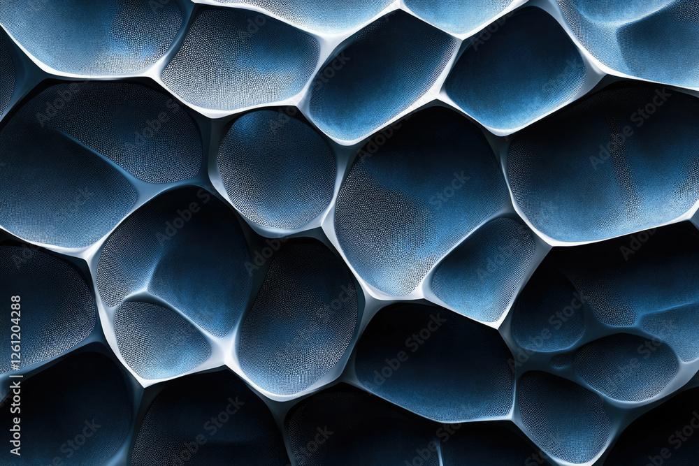 Poster Abstract 3D rendering of a textured, interconnected organic structure in shades of blue.