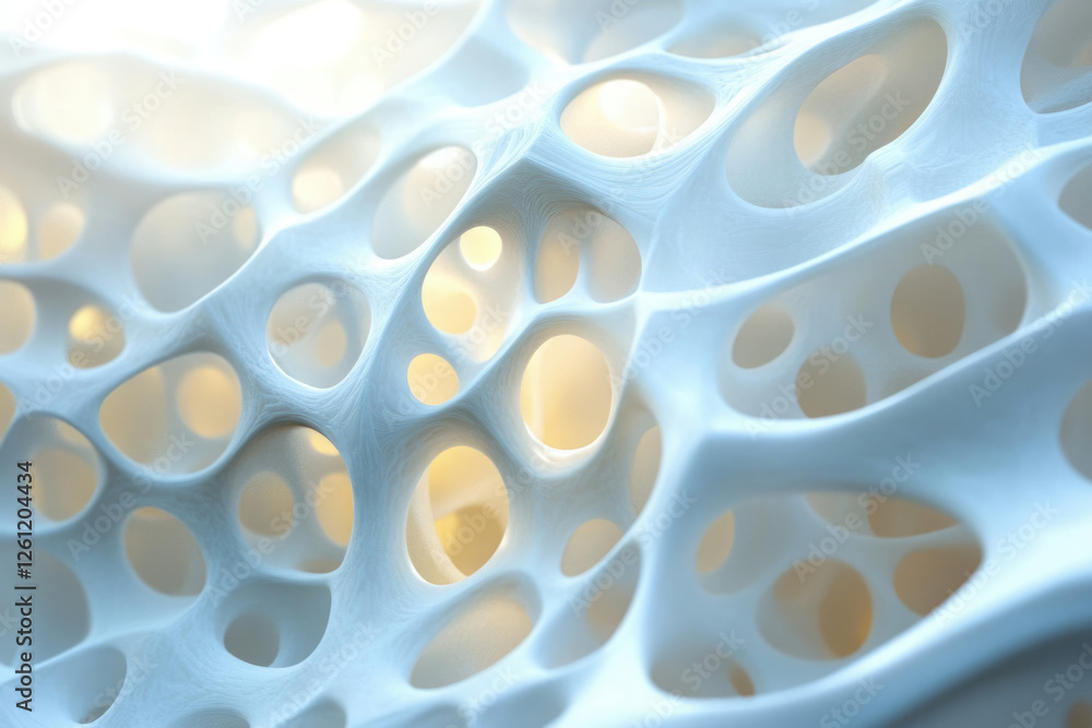Poster Abstract 3D rendering of a porous, interconnected structure resembling bone or a sponge.