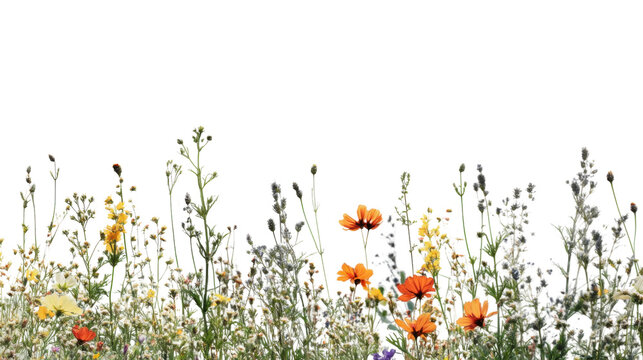 Fototapeta Wildflowers and grass growing with transparent background