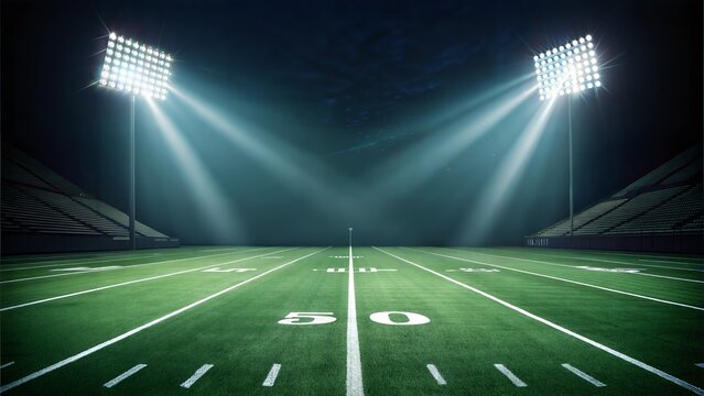 Night Football Stadium Field, Lights, Gridiron, Game, Arena