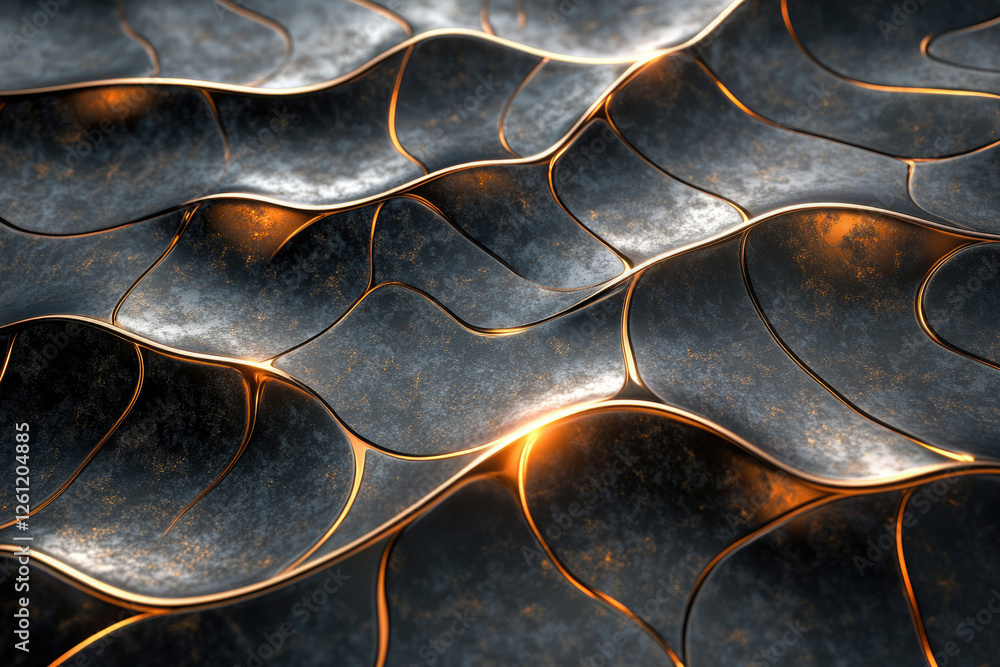 Poster abstract metallic waves with gold accents, creating a luxurious and textured surface.
