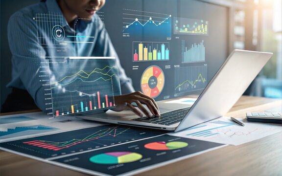 Data Analytics Business Intelligence, Charts, Graphs, and Laptop