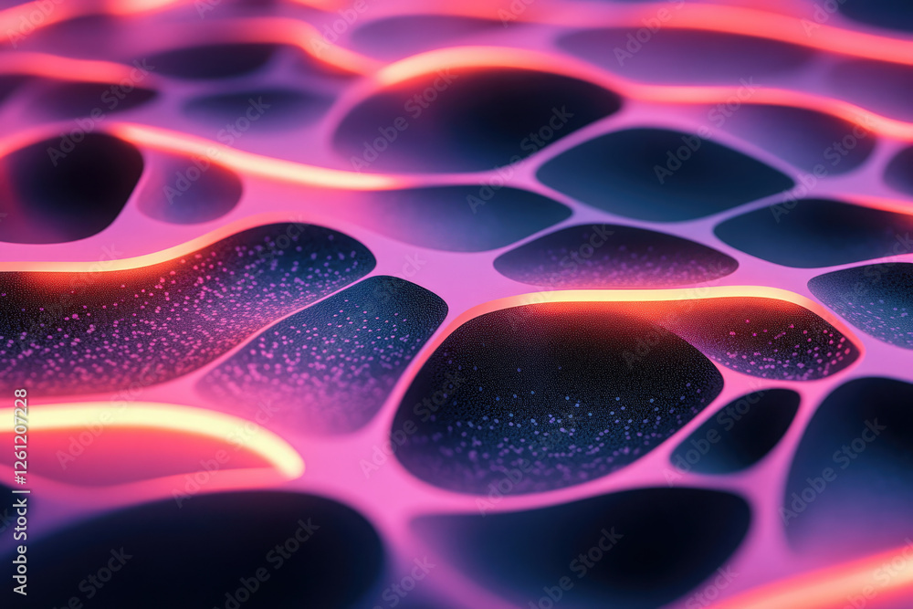 Poster abstract 3d render of a vibrant pink and orange organic network with glowing lines.
