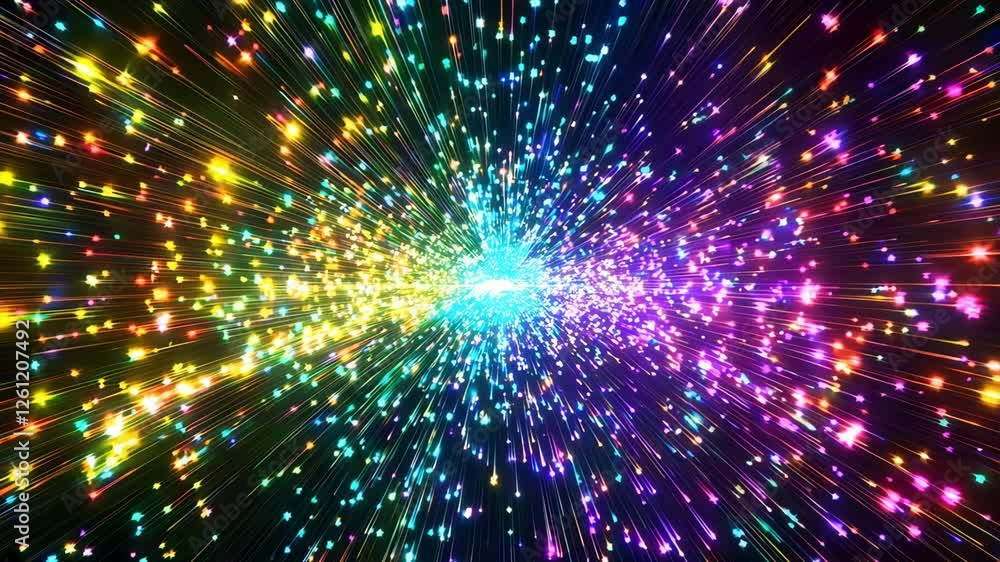 Aufkleber colorful particles radiating from a central point on dark backdrop, creating a stunning visual effec