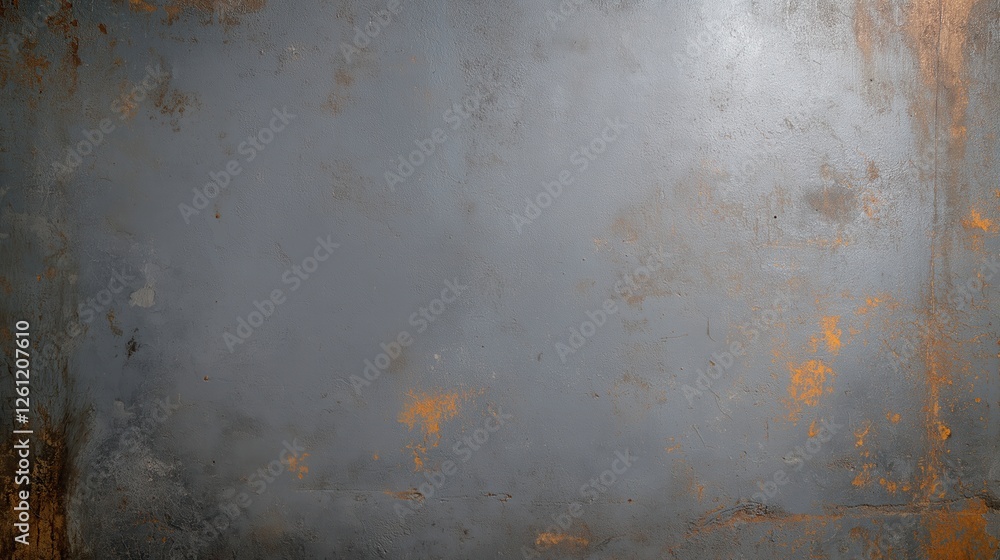 Poster weathered concrete surface showing rust colored stains, creating textured industrial pattern with gr