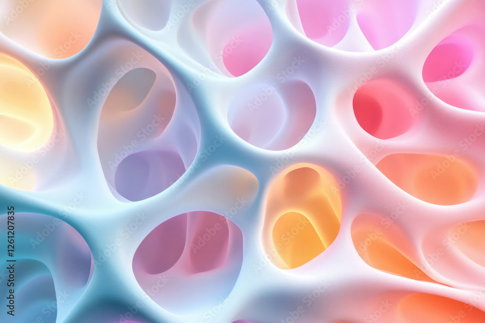 Poster Abstract pastel-colored 3D render of interconnected organic shapes, creating a visually captivating and intricate pattern.