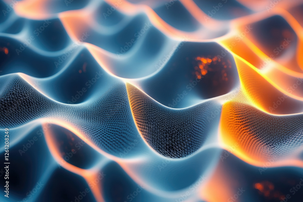 Aufkleber abstract digital landscape with glowing orange and blue waves, creating a mesh-like texture.