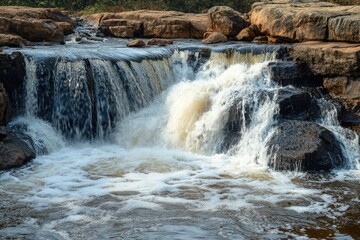 Breathtaking View of Ekom Waterfall Cascade at Nkam River, Cameroon: A Stunning Natural Landscape Amidst Lush African Jungle