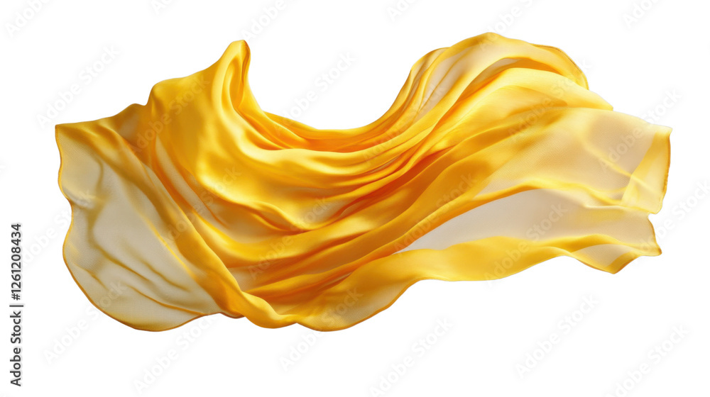 Poster flowing golden cloth on transparent background: elegant design element