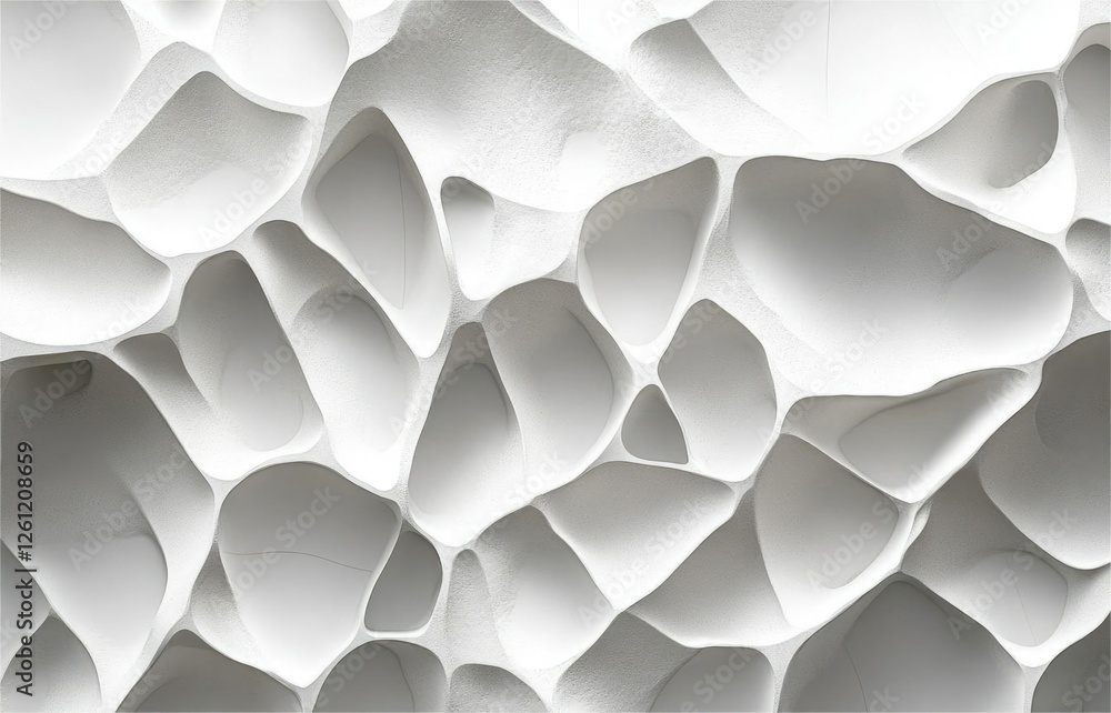 Aufkleber Abstract white textured surface with an intricate network of interconnected cavities resembling a porous structure.