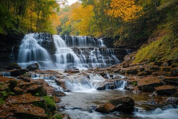 Fototapeta premium Stunning View of Ekom Waterfall Cascade in Cameroonâ€™s Lush Jungle Landscape