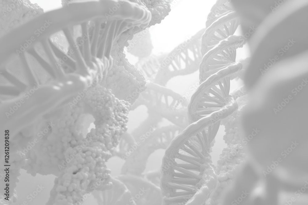 Poster intricate white dna double helix structures on a pure white background highlight the complexity of g