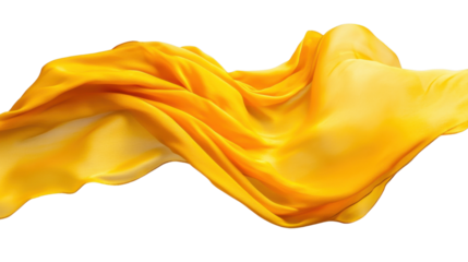 Smooth elegant yellow flying fabric on transparent background