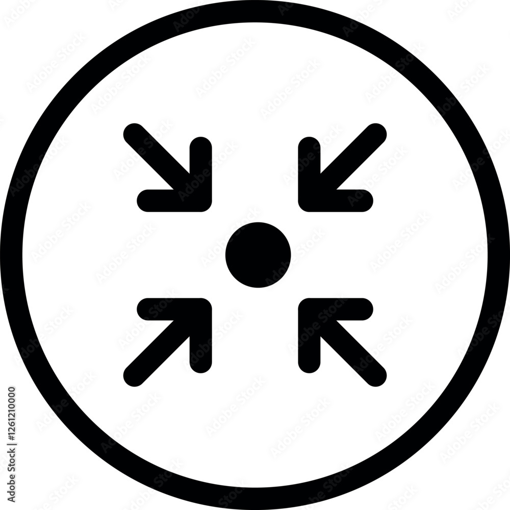 Aufkleber minimize icon four 4 arrows icon meeting point, rally compact size small scale arrows icons. shrink 