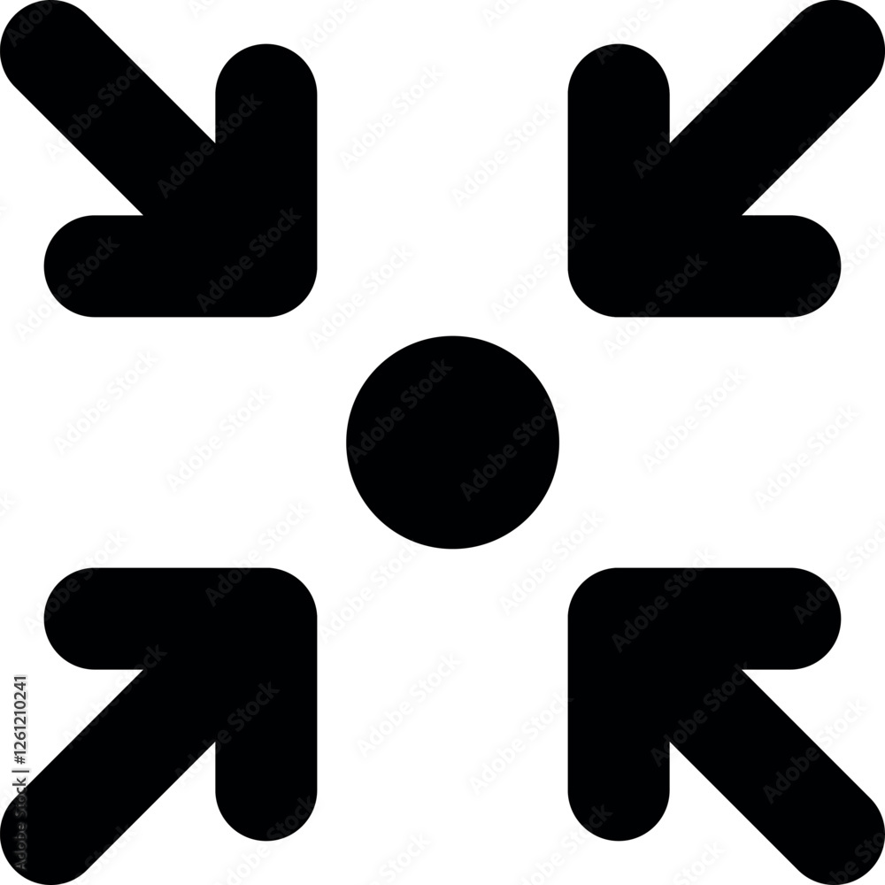 Aufkleber minimize icon four 4 arrows icon meeting point, rally compact size small scale arrows icons. shrink 