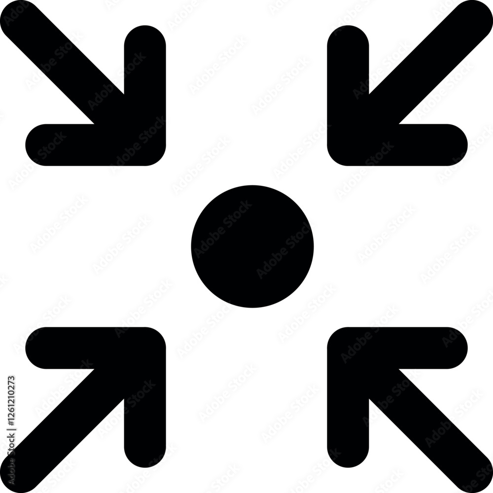 Aufkleber minimize icon four 4 arrows icon meeting point, rally compact size small scale arrows icons. shrink 