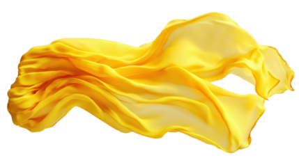 Yellow silk fabric flowing on transparent background