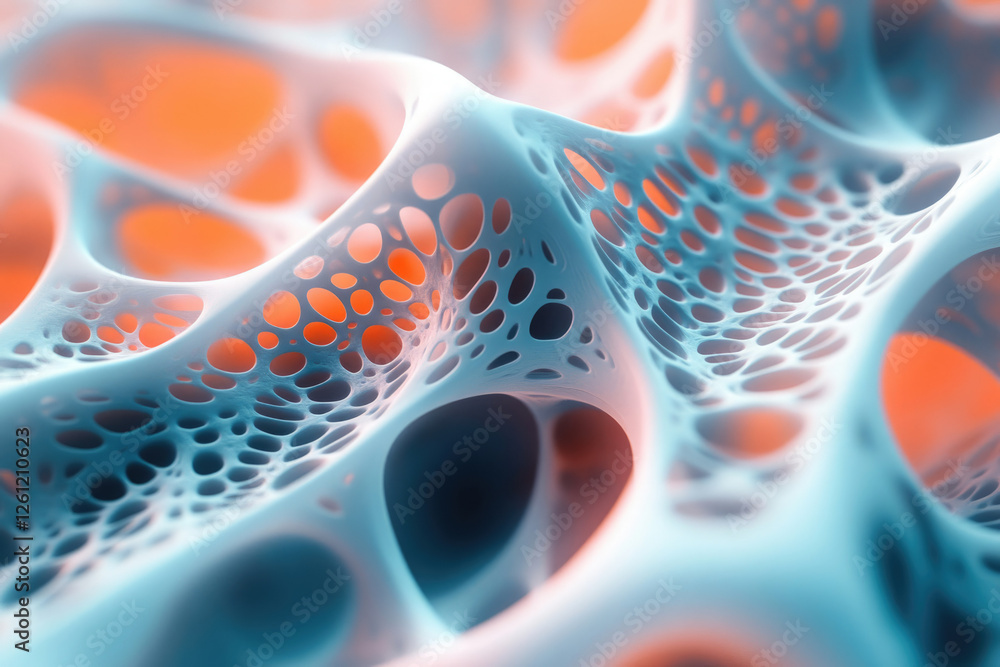 Aufkleber Abstract 3D render of a porous, interconnected structure with a teal and orange color scheme.
