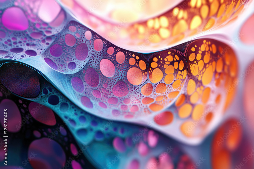 Poster Abstract art showcasing vibrant, interconnected bubbles in a wave-like pattern, creating a mesmerizing visual texture.