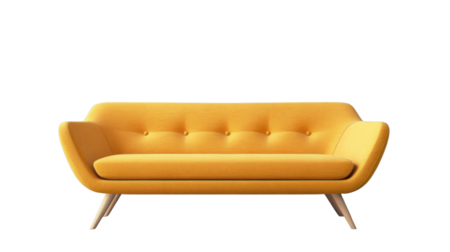 Modern yellow sofa isolated on transparent background for interior design projects - Powered by Adobe