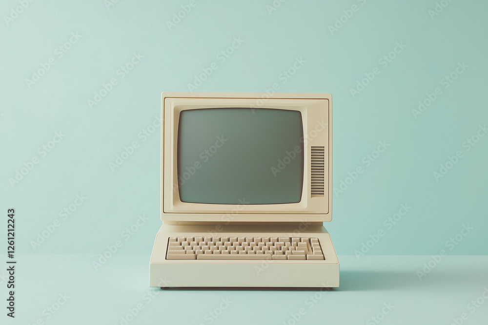 Wall mural retro old computer isolated on blank background mock up