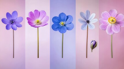 Delicate pastel flowers arranged aesthetically on a background