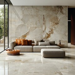 High-End Material Textures Collection, Modern living room with elegant design elements.