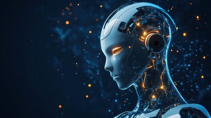 Pensive AI: A futuristic humanoid robot contemplating its existence in the digital age