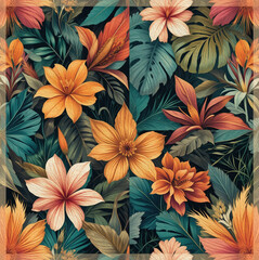 Hawaiian flowers. Oil painting. Pattern for printing on wall decorations, covers, leaflets, business cards