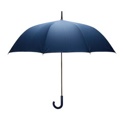 Classic dark blue umbrella with curved handle, isolated on transparent cutout background