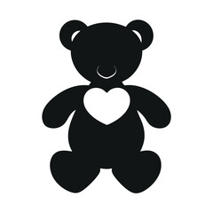 Cute teddy bear doll with heart shape silhouette vector illustration isolated on white background
