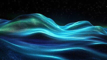 Obraz premium Night landscape, glowing hills, starry sky, digital art, background