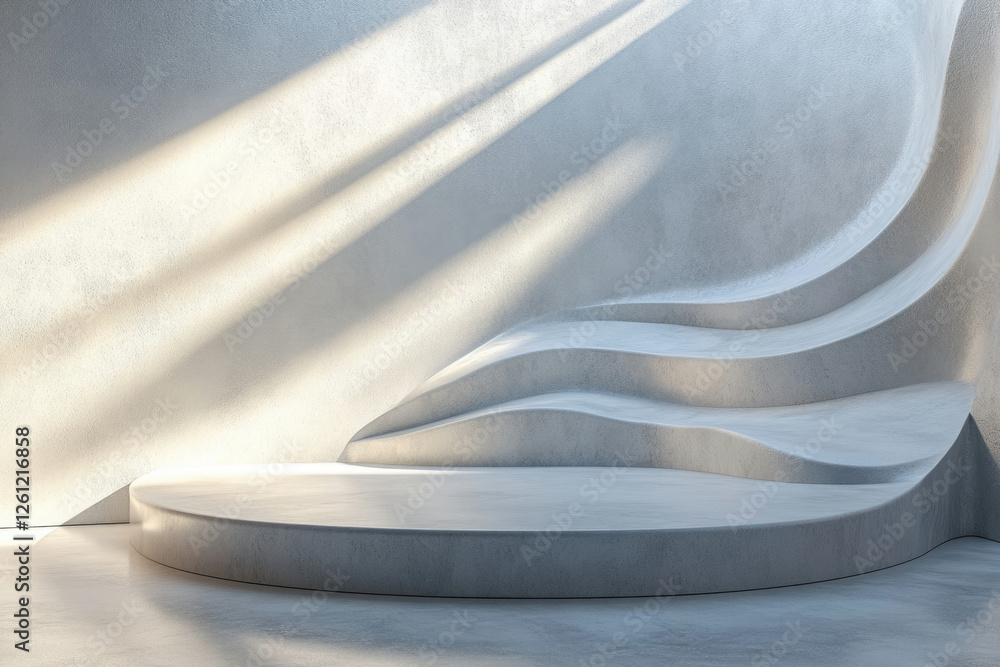Poster abstract minimalist grey concrete platform with sunlight, ideal for product display or branding.