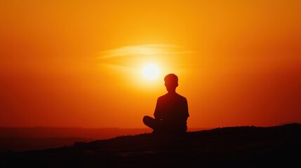 Meditative moment, Silhouette observing sunrise in solitude and contemplation