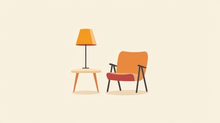 Illustration Minimalist interior design service logo vector with chair table lamp and sitting room icon