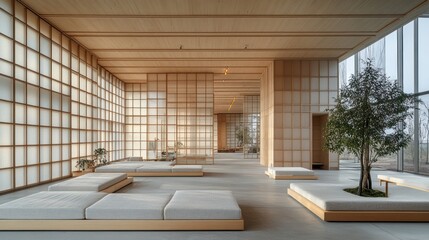 Fototapeta premium Tranquil minimalist zen spa lobby relaxation