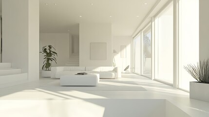Fototapeta premium Modern Scandinavian and minimalist living room interior. White empty room. Scandinavian interior design. Home Nordic interior.