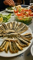 Fried Anchovies. Turkish hamsi tava served at fish restaurant
