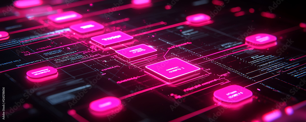 Poster abstract futuristic technology background. glowing pink nodes and lines on a dark surface evoke a se