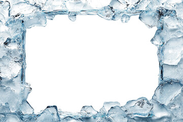 Ice frame with frosted edges and center space, isolated on transparent cutout background