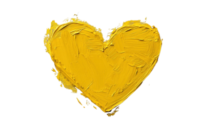 Yellow painted heart shape on transparent background representing love and affection