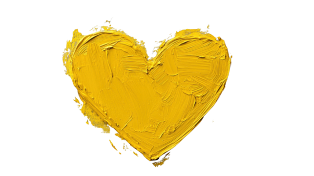 Yellow painted heart shape on transparent background representing love and affection