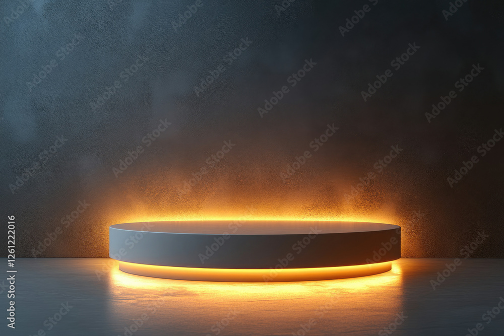 Poster illuminated cylindrical platform against a textured dark background, ideal for product display or sh