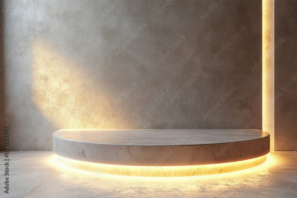 Poster Illuminated marble podium against a textured wall, creating a minimalist and elegant display.