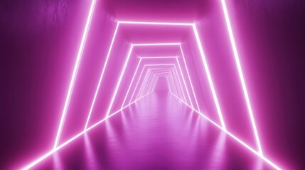 Fototapeta premium Pink neon tunnel, futuristic pathway, abstract background, digital art, ideal for sci-fi design